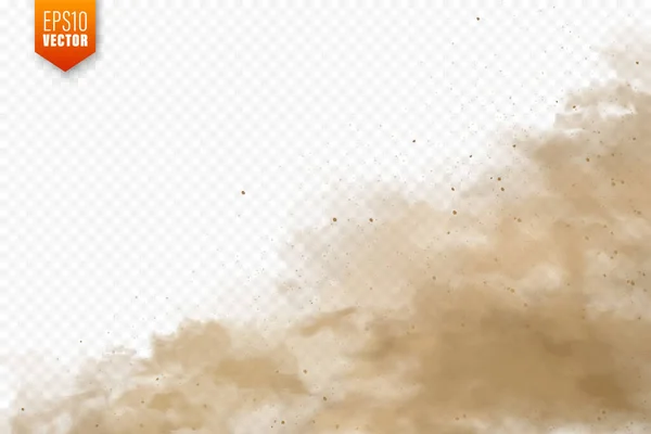 Realistische Staubwolken. Sandsturm. Verschmutzte, braune Luft, Smog. Vektorillustration. — Stockvektor