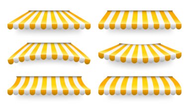 Shop sunshade. Realistic striped cafe awning. Outdoor market tent. Roof canopy. Summer street store. Vector illustration. clipart