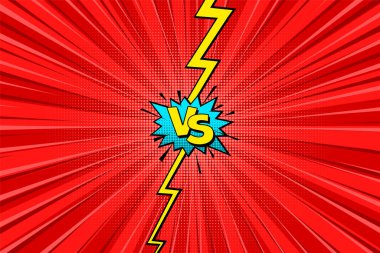 Çizgi film geçmişi. Dövüşün karşısında. Yarım ton unsurlu çizgi roman renkli yarışma posteri. Retro Pop Art tarzı. Vektör illüstrasyonu.