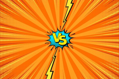 Çizgi film geçmişi. Dövüşün karşısında. Yarım ton unsurlu çizgi roman renkli yarışma posteri. Retro Pop Art tarzı. Vektör illüstrasyonu.