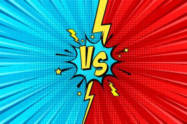 Çizgi film geçmişi. Dövüşün karşısında. Yarım ton unsurlu çizgi roman renkli yarışma posteri. Retro Pop Art tarzı. Vektör illüstrasyonu.