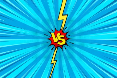 Çizgi film geçmişi. Dövüşün karşısında. Yarım ton unsurlu çizgi roman renkli yarışma posteri. Retro Pop Art tarzı. Vektör illüstrasyonu.