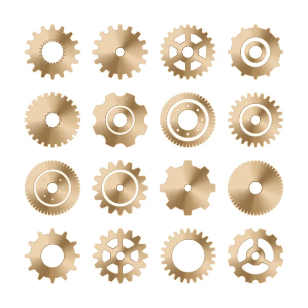 Ruedas de engranajes. Retro colección de ruedas dentadas de metal vintage. Iconos industriales. Ilustración vectorial . — Vector de stock