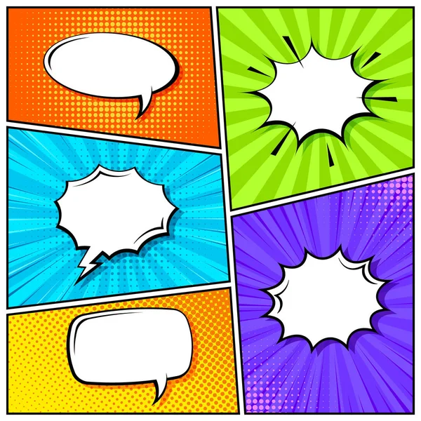 Cartoon comic backgrounds set. Speech bubble. Comics book colorful poster with halftone elements. Retro Pop Art style. Vector illustration. — Stock Vector