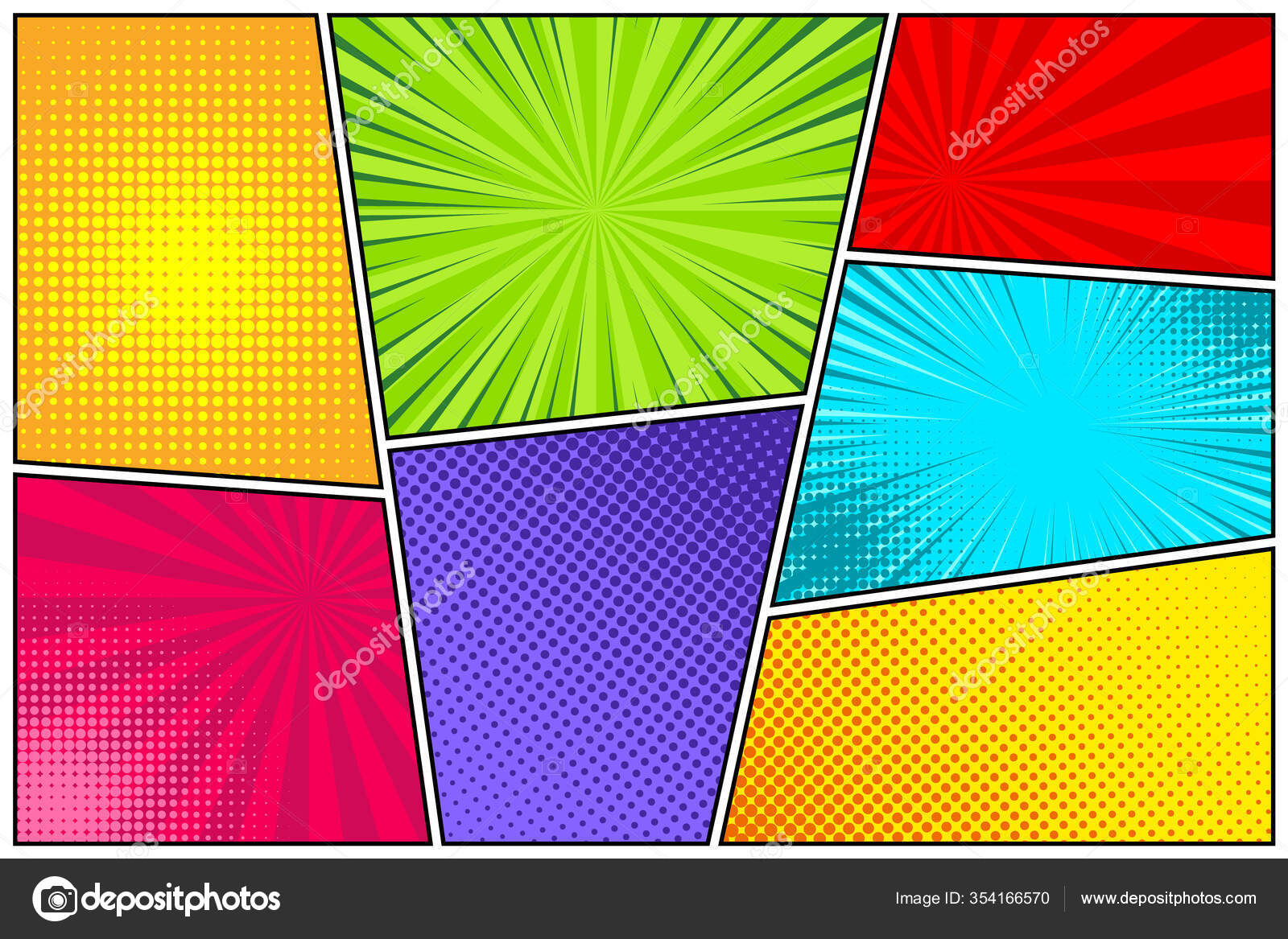 Cartoon comic backgrounds set. Comics book colorful poster with halftone  elements. Retro Pop Art style. Vector illustration. Stock Vector Image by  ©floral_set #354166570