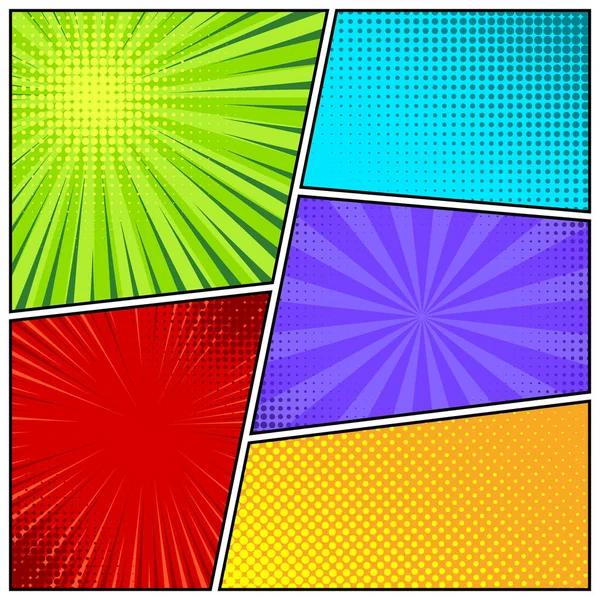 Stripverhaal achtergrond set. Stripboek kleurrijke poster met halftoon elementen. Retro Pop Art stijl. Vectorillustratie. — Stockvector