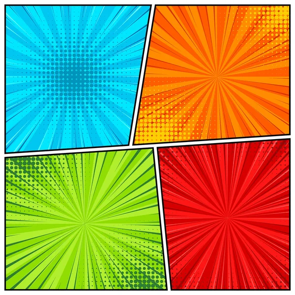 Stripverhaal achtergrond set. Stripboek kleurrijke poster met halftoon elementen. Retro Pop Art stijl. Vectorillustratie. — Stockvector