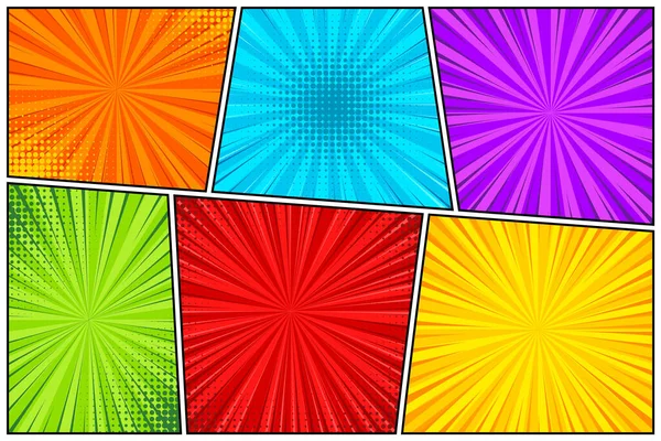 Stripverhaal achtergrond set. Stripboek kleurrijke poster met halftoon elementen. Retro Pop Art stijl. Vectorillustratie. — Stockvector