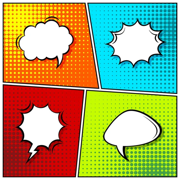 Cartoon comic backgrounds set. Speech bubble. Comics book colorful poster with halftone elements. Retro Pop Art style. Vector illustration. — Stock Vector