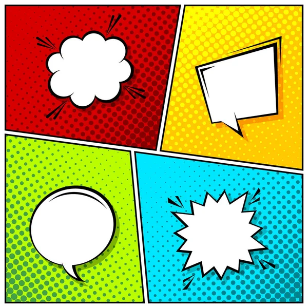 Cartoon comic backgrounds set. Speech bubble. Comics book colorful poster with halftone elements. Retro Pop Art style. Vector illustration. — Stock Vector