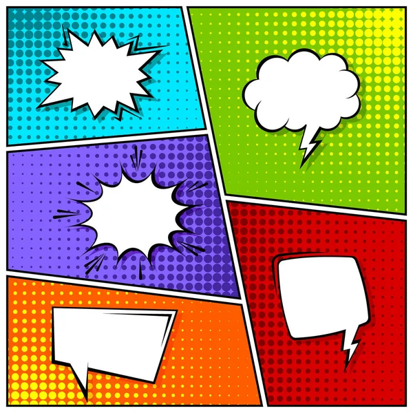 Cartoon comic backgrounds set. Speech bubble. Comics book colorful poster with halftone elements. Retro Pop Art style. Vector illustration. — Stock Vector