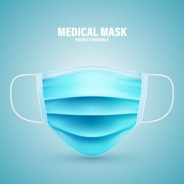 Gerçekçi tıbbi solunum maskesi. Yüz koruma, virüslere ve kirli havaya karşı koruyucu maske. Sağlık hizmetleri. Vektör illüstrasyonu.