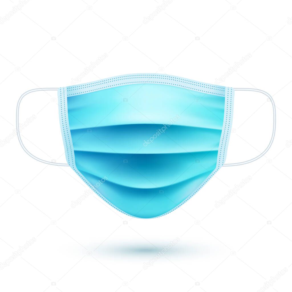 Realistic medical respiratory mask. Face-guard, protective mask against viruses and polluted air. Health care. Vector illustration.