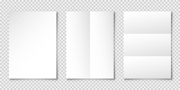 Realistic blank paper sheet with shadow in A4 format. Notebook or book page. Design template or mockup. Vector illustration.