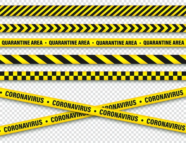 Karanténzóna figyelmeztető szalag. Új koronavírus járvány tört ki. Globális lezárás. Koronavírus veszélyes csík. Rendőrségi segélyvonal. Vektorillusztráció. — Stock Vector