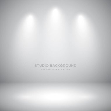 Sahne ışıkları olan boş gri stüdyo soyut arka plan. Ürün vitrini arka planı.