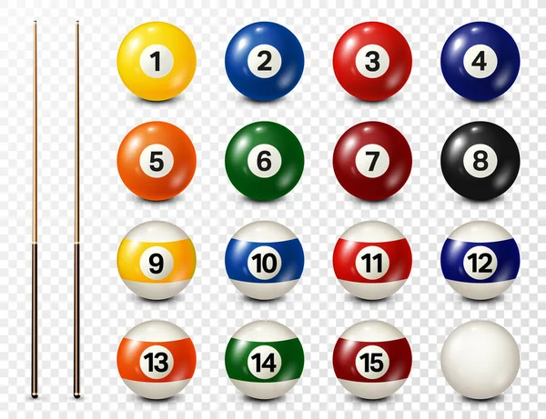 Billard, Billardkugeln mit Zahlensammlung. Realistischer Hochglanz-Snookerball. Weißer Hintergrund. Vektorillustration. — Stockvektor