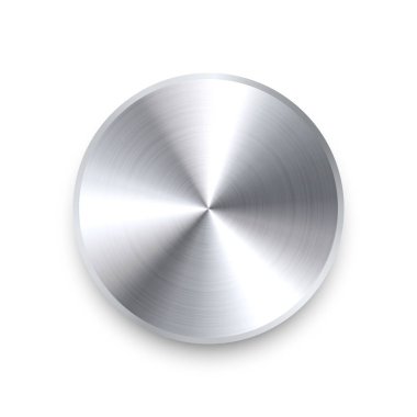 Gerçekçi metal krom düğmesi. Gümüş çelik hacimli kontrol düğmesi. Uygulama arayüzü tasarım ögesi. Uygulama simgesi. Vektör illüstrasyonu.