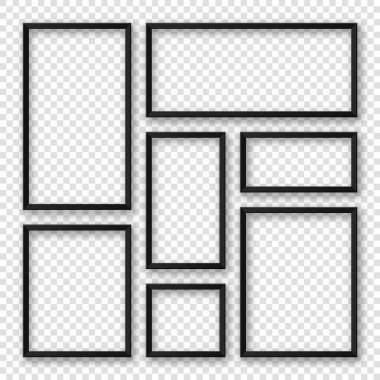 Gerçekçi boş resim çerçeveleri koleksiyonu. Modern poster modeli. Boş fotoğraf çerçevesi. Vektör illüstrasyonu.