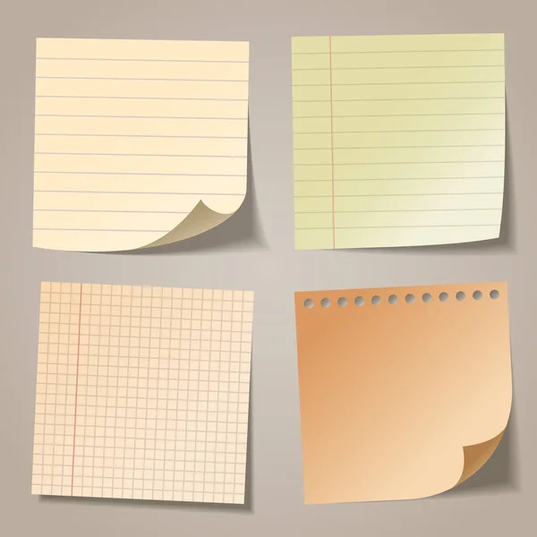 Notas adhesivas en blanco realistas. Hojas de papel de color. Un recordatorio de papel. Ilustración vectorial. — Archivo Imágenes Vectoriales