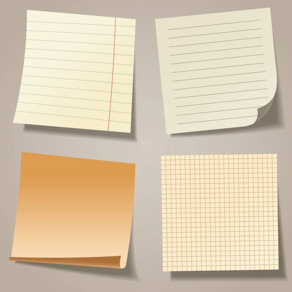 Notas adhesivas en blanco realistas. Hojas de papel de color. Un recordatorio de papel. Ilustración vectorial. — Archivo Imágenes Vectoriales