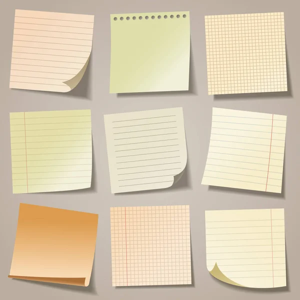 Ρεαλιστικές κενές κολλώδεις σημειώσεις. Έγχρωμα χαρτιά σημειώσεων. Χαρτί υπενθύμισης. Εικονογράφηση διανύσματος. — Διανυσματικό Αρχείο