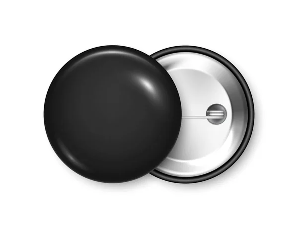 本物の黒のブランクバッジ。3D光沢のあるラウンドボタン。ピンバッジのモックアップ。ベクターイラスト. — ストックベクタ