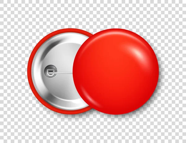 Emblema em branco vermelho realista. Botão redondo brilhante 3D. Mockup de distintivo de pino. Ilustração vetorial. — Vetor de Stock