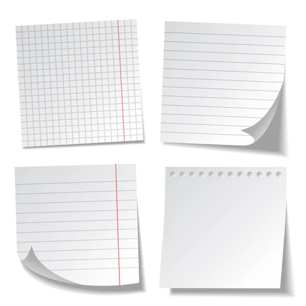 Notas pegajosas realistas. Hojas de papel en blanco. Recordatorio de información. Ilustración vectorial . — Vector de stock