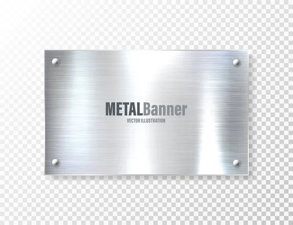 Banner realista de metal brillante. Placa de acero cepillado. Superficie de metal plateado pulido. Ilustración vectorial . — Archivo Imágenes Vectoriales