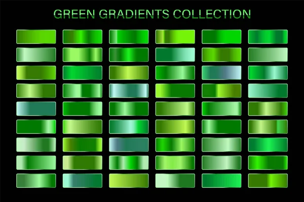 Green glossy gradient, metal foil texture. Color swatch set. Collection of high quality vector gradients. Shiny metallic background. — Stock Vector