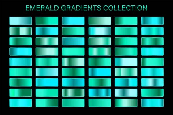 Emerald glossy gradient, metal foil texture. Color swatch set. Collection of high quality vector gradients. Shiny metallic background. — Stock Vector