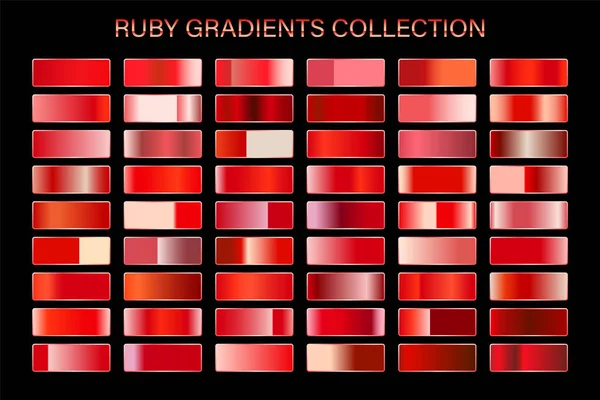 Red ruby glossy gradient, metal foil texture. Color swatch set. Collection of high quality vector gradients. Shiny metallic background. — Stock Vector