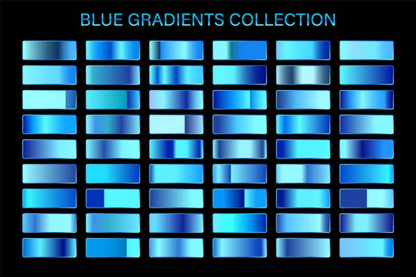 Blauw glanzend verloop, metaalfolie textuur. Kleurstalen set. Verzameling van hoogwaardige vectorgradiënten. Glanzende metalen achtergrond. — Stockvector