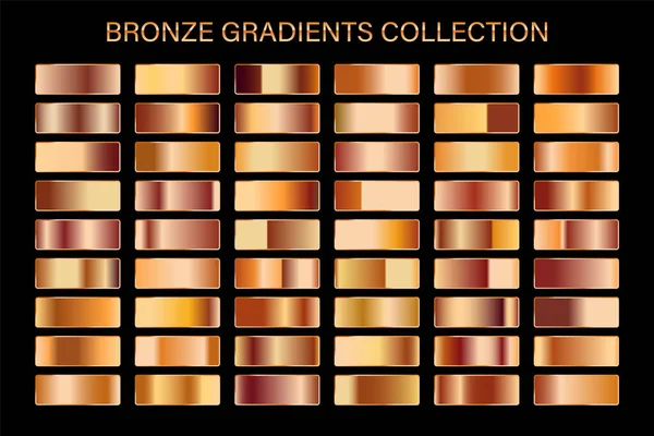 Bronze glossy gradient, metal foil texture. Color swatch set. Collection of high quality vector gradients. Shiny metallic background. — Stock Vector