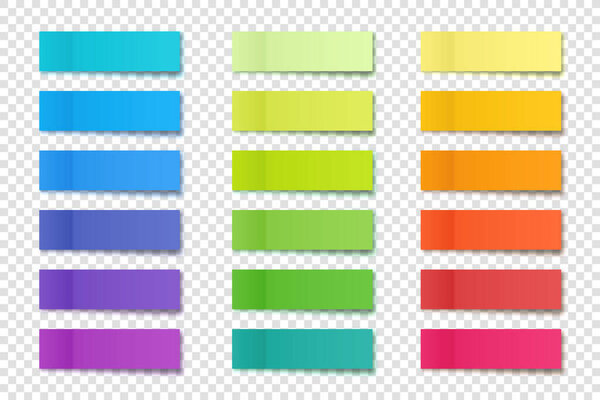 Realistic sticky notes collection. Post note stickers. Colorful sticky paper sheets. Vector illustration.