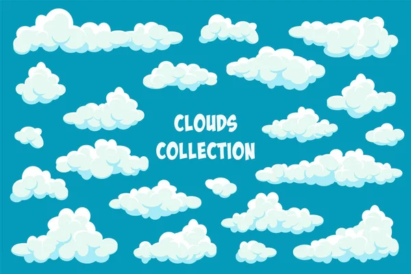 White clouds set. Abstract blue summer sky. Simple cartoon cloud. Vector illustration. — Stock Vector