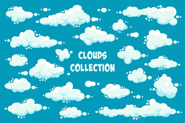 Weiße Wolken gehen unter. abstrakt blauer Sommerhimmel. einfache Cartoon-Wolke. Vektorillustration. — Stockvektor