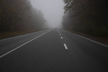 Siste yolda araba. Sonbahar manzara.