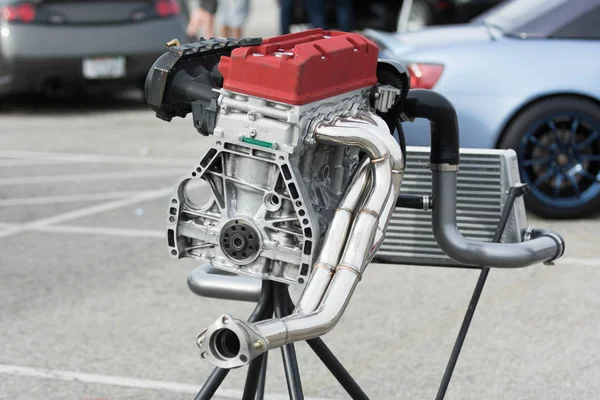 Close up details of car engine on display — Stock Photo, Image
