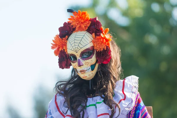 Woman with sugar skull makeup during Day of the Dead — Stock Photo, Image