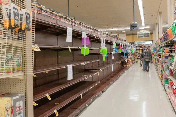 Los Ángeles Marzo 2020 Estanterías Alimentos Vacías Los Supermercados Los — Foto de Stock