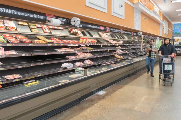 Los Ángeles Marzo 2020 Estanterías Alimentos Vacías Los Supermercados Los — Foto de Stock