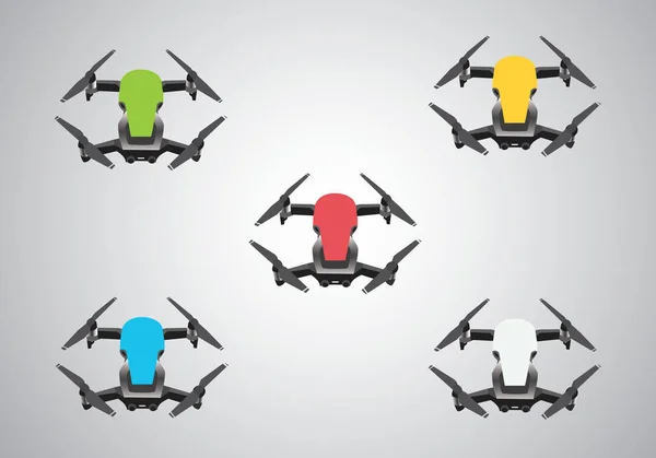 Cinco Drones Com Cores Diferentes — Vetor de Stock