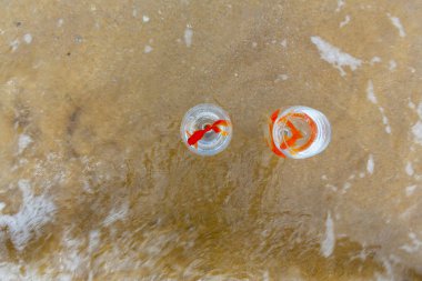 Akvaryumdaki balıklar ve deniz dalgaları.