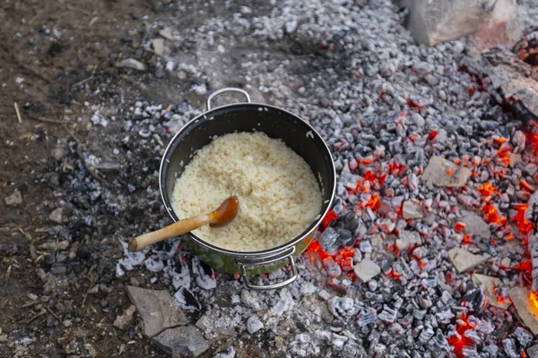 Cookware Rice Meal Camping Area — Stock Photo, Image