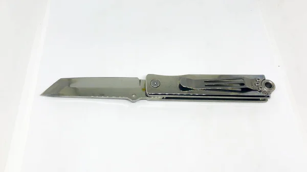 Coltello Tascabile Vari Modelli Sfondo Bianco — Foto Stock