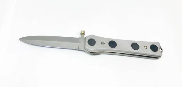Cep Bıçağı Çeşitli Çakı Bıçaklar Beyaz Arka Plan — Stok fotoğraf