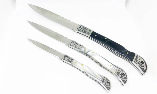 Kapesní Nůž Různé Kapesní Nůž Nůž Bílé Pozadí — Stock fotografie