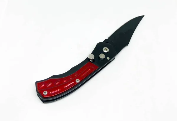 Automatic Pocket Knife Blade White Background — 스톡 사진